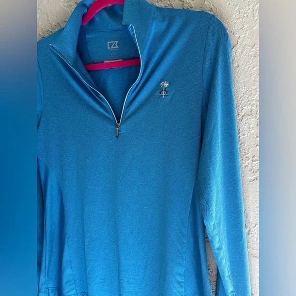 Cutter & Buck Women's Vibrant Blue Long Sleeve Top with 3/4 Zipper - Picture 4 of 8